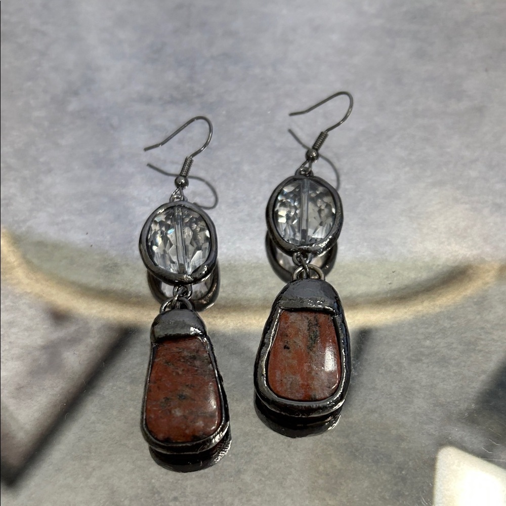 Laciann Collective red jasper gemstone faceted oval crystal gunmetal earrings